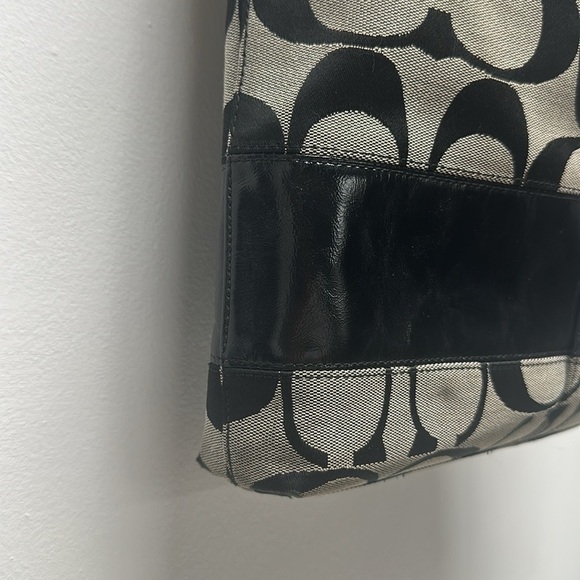 Coach Chelsea Signature Stripe Hobo Bag Shoulder Purse Canvas 12824 Black Gray - Picture 7 of 13